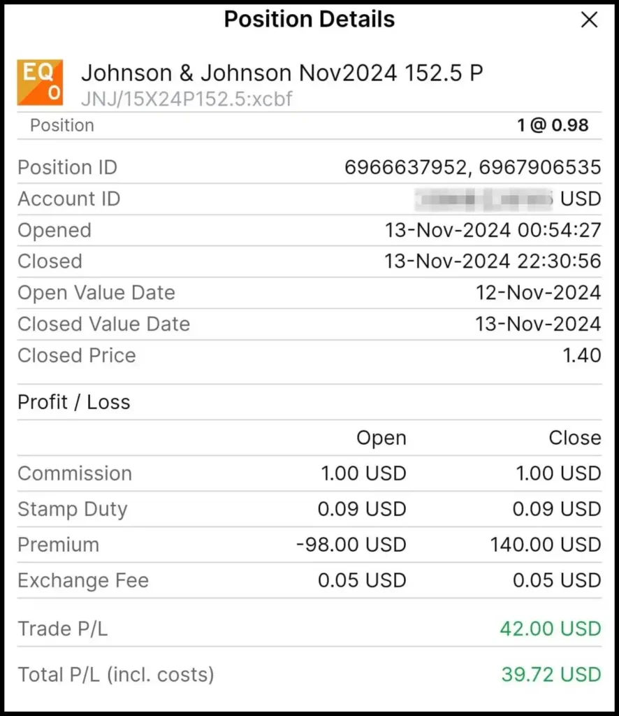 JNJ Johnson 13 Nov 2024 152.5 Put